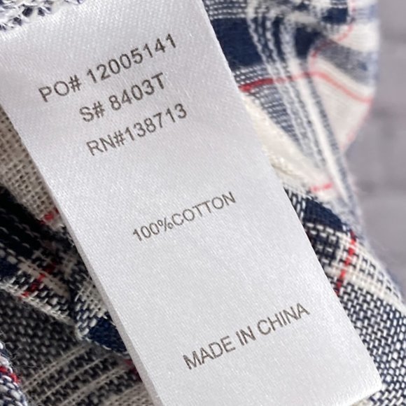 Anthropologie Small S Doe & Rae Cream Blue Plaid Tie Front 100% Cotton Blouse - Picture 4 of 4